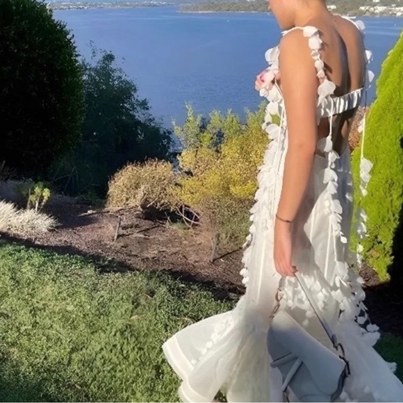 Botanics & Petals Luxury Maxi Dress In Summer White+Gold Droplets+Drop Petals - Picture 5 of 16